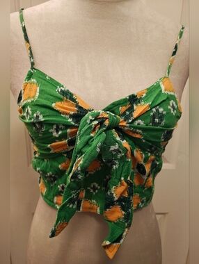 Aerie Floral Tie-Front Crop Top w Smocked Back & Adjustable Straps.